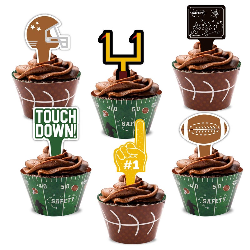 Marwey 24packs Football Cupcake Toppers and Wrappers Football Theme Birthday Sports Game Day SUPER BOWL Sunday Party Decoration Supplies - Image 2