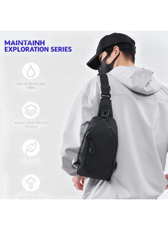 LEBOCADO Men's Slim Sling Crossbody Bag - Waterproof Chest Daypack with Integrated USB Power Port, Lightweight Shoulder Bag for Travel, Commuting and Daily Use - Image 2