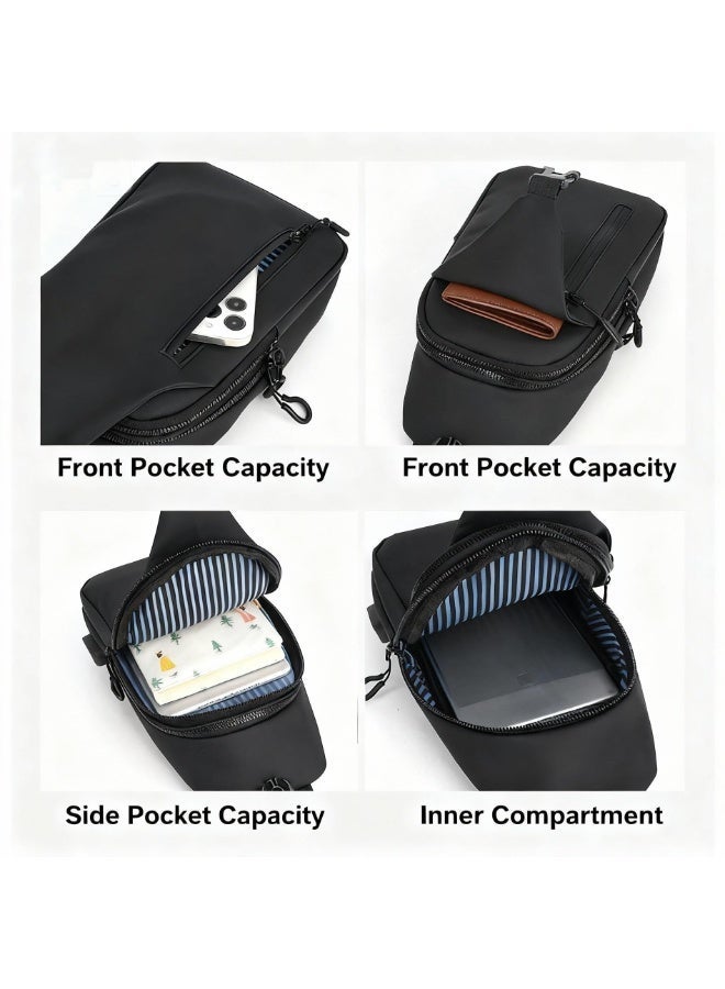 LEBOCADO Men's Slim Sling Crossbody Bag - Waterproof Chest Daypack with Integrated USB Power Port, Lightweight Shoulder Bag for Travel, Commuting and Daily Use - Image 5