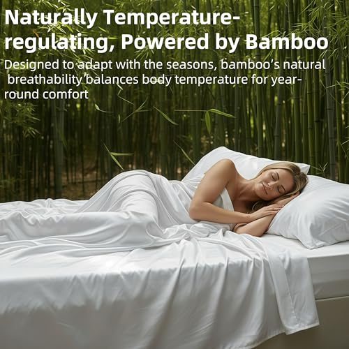 GOKOTTA King Size Sheets Set 4 Pcs,100% Rayon Derived from Bamboo,Cooling Sheets King Size for Hot Sleepers,16 Inch Deep Pocket King Sheets with Elastic Corner Straps, Silky Soft -Bright White - Image 3