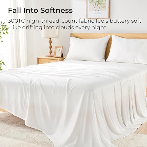 GOKOTTA King Size Sheets Set 4 Pcs,100% Rayon Derived from Bamboo,Cooling Sheets King Size for Hot Sleepers,16 Inch Deep Pocket King Sheets with Elastic Corner Straps, Silky Soft -Bright White - Image 5