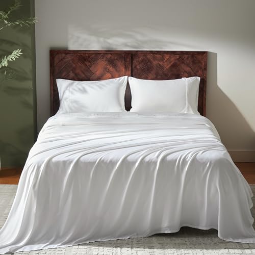 GOKOTTA King Size Sheets Set 4 Pcs,100% Rayon Derived from Bamboo,Cooling Sheets King Size for Hot Sleepers,16 Inch Deep Pocket King Sheets with Elastic Corner Straps, Silky Soft -Bright White - Image 1