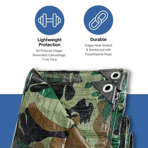 Kotap 10 x 12 Ft. All-Purpose Multi-Use 7-mil Poly Tarp, Camouflage, Multi-Use, Waterproof, Green/Black, (TCM-1012) - Image 3
