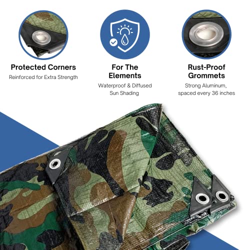 Kotap 10 x 12 Ft. All-Purpose Multi-Use 7-mil Poly Tarp, Camouflage, Multi-Use, Waterproof, Green/Black, (TCM-1012) - Image 2