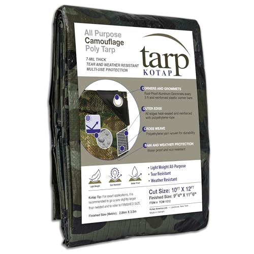 Kotap 10 x 12 Ft. All-Purpose Multi-Use 7-mil Poly Tarp, Camouflage, Multi-Use, Waterproof, Green/Black, (TCM-1012) - Image 1