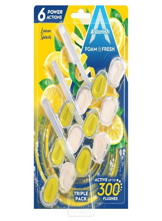 Astonish Foam & Fresh Lemon Splash Toilet Rim Blocks - 3-Pack | 6 Power Actions: Limescale Prevention, Odour Control, Rich Foam | Up to 300 Flushes per Block | Vegan & Cruelty-Free | UK Made - Image 1