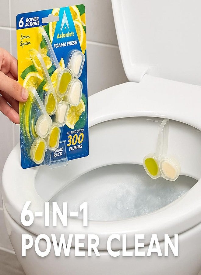 Astonish Foam & Fresh Lemon Splash Toilet Rim Blocks - 3-Pack | 6 Power Actions: Limescale Prevention, Odour Control, Rich Foam | Up to 300 Flushes per Block | Vegan & Cruelty-Free | UK Made - Image 2