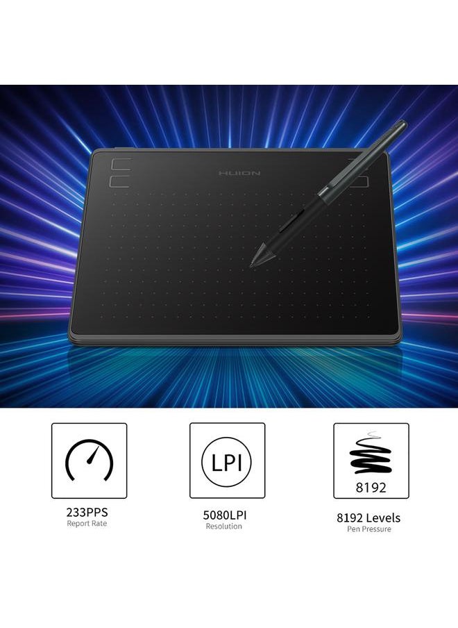 Thoraya Huion HS64 Graphics Drawing Tablet 6.3 x 4 inch Active Area 8192 Levels Pressure Tilt Function Art Animation Drawing Board with Battery-free Stylus for Laptop PC Compatible with Windows Mac OS Android for Painting Designing Online Teaching Education  - Image 3