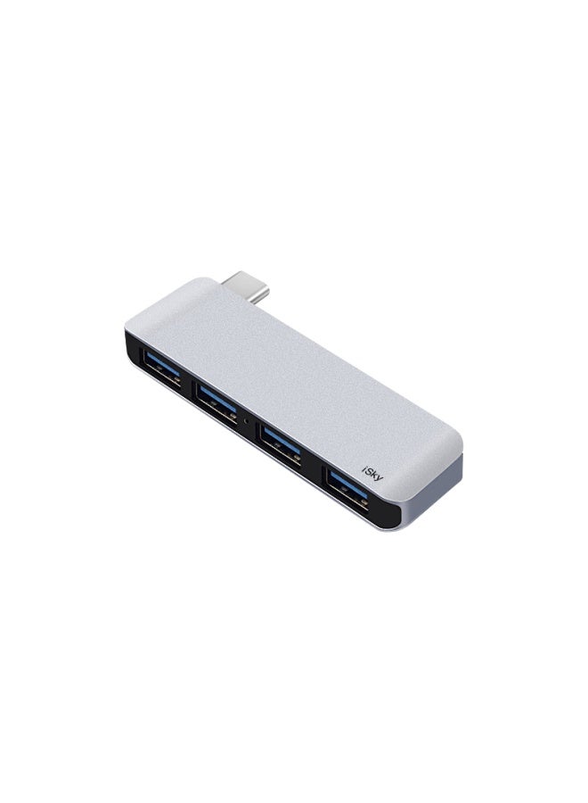 Isky Type-c Docking Station Hub 4 Usb 3.0 Ports 5gbps High-speed Transmission Card-style Portable Expansion Dock Silver
