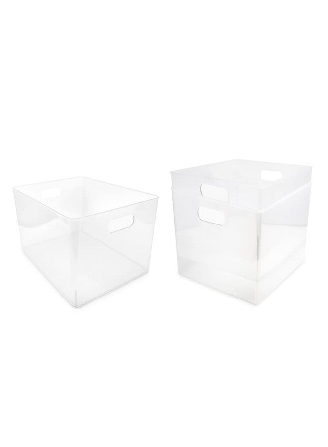 Isaac Jacobs 3-Pack XL Clear Storage Bins (12” L x 11.1” W x 7” H) with Cutout Handles, Plastic Organizer for Home, Office, Kitchen, Fridge/Freezer, Drawers, BPA Free, Food Safe (3-Pack, Extra-Large) - Image 1