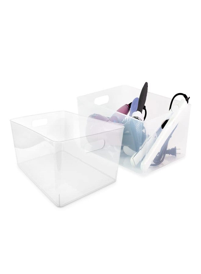 Isaac Jacobs 3-Pack XL Clear Storage Bins (12” L x 11.1” W x 7” H) with Cutout Handles, Plastic Organizer for Home, Office, Kitchen, Fridge/Freezer, Drawers, BPA Free, Food Safe (3-Pack, Extra-Large) - Image 4
