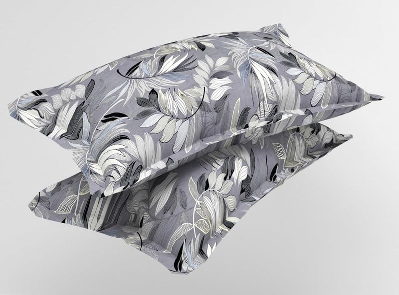 BSB HOME Premium Microfiber 160 TC Flat Double Bed Bedsheets for Summer Breathable | Wrinklefree (Size- 225 x 228 Cm) with 2 Pillow Covers (Size-17 X 27 Inches,Floral, Silver and Black) - Image 2