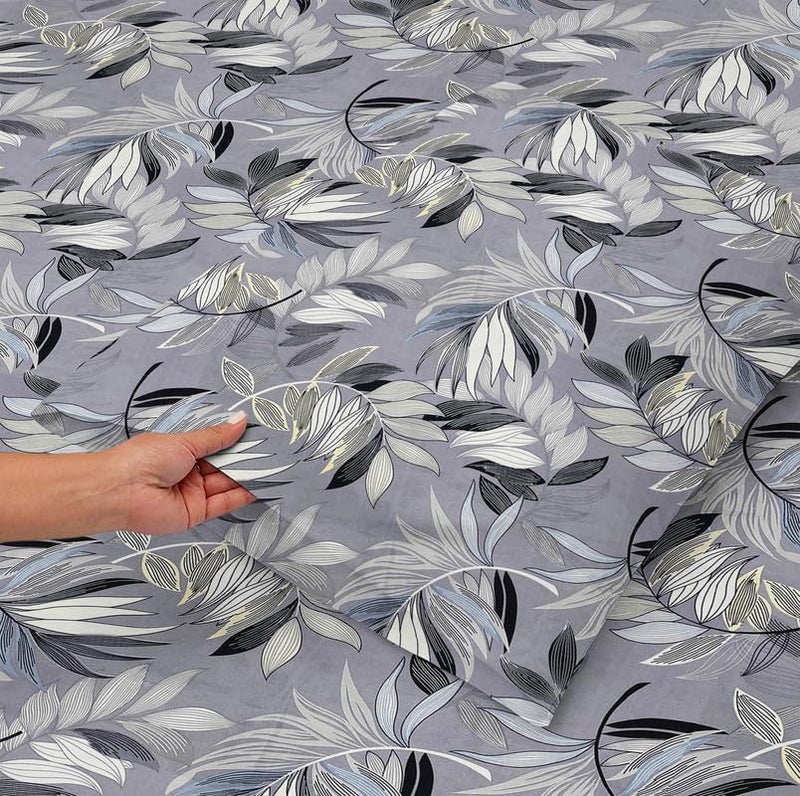 BSB HOME Premium Microfiber 160 TC Flat Double Bed Bedsheets for Summer Breathable | Wrinklefree (Size- 225 x 228 Cm) with 2 Pillow Covers (Size-17 X 27 Inches,Floral, Silver and Black) - Image 3