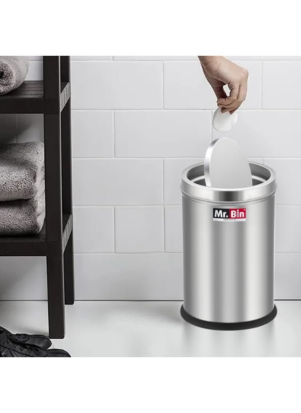 Mr. Bin Mr Bin Stainless Steel Dustbin Swing Stainless Steel bin 8 x 12 Garbage Bin SS 202 Modular Trash Can Round Shape Dustbin for Home Bathroom Kitchen Room Office 9 Liter  - Image 3