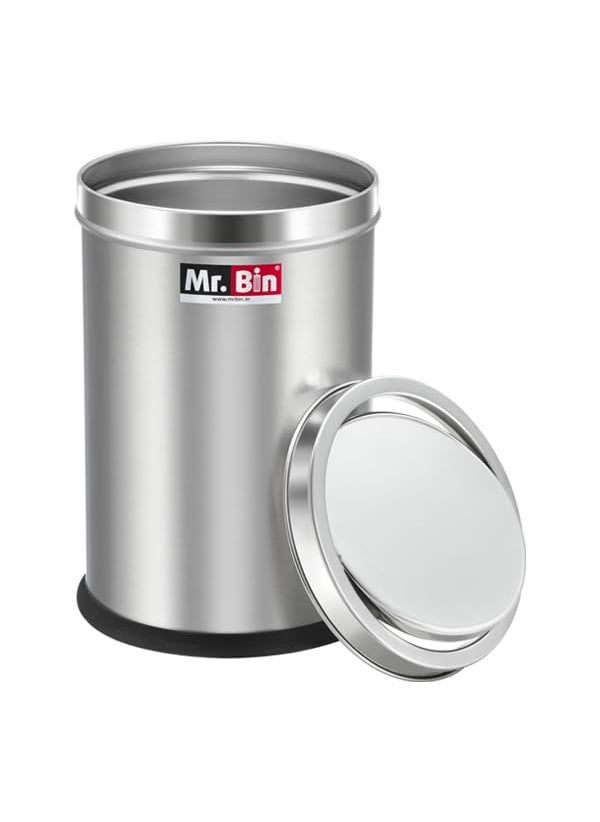 Mr. Bin Mr Bin Stainless Steel Dustbin Swing Stainless Steel bin 8 x 12 Garbage Bin SS 202 Modular Trash Can Round Shape Dustbin for Home Bathroom Kitchen Room Office 9 Liter  - Image 5