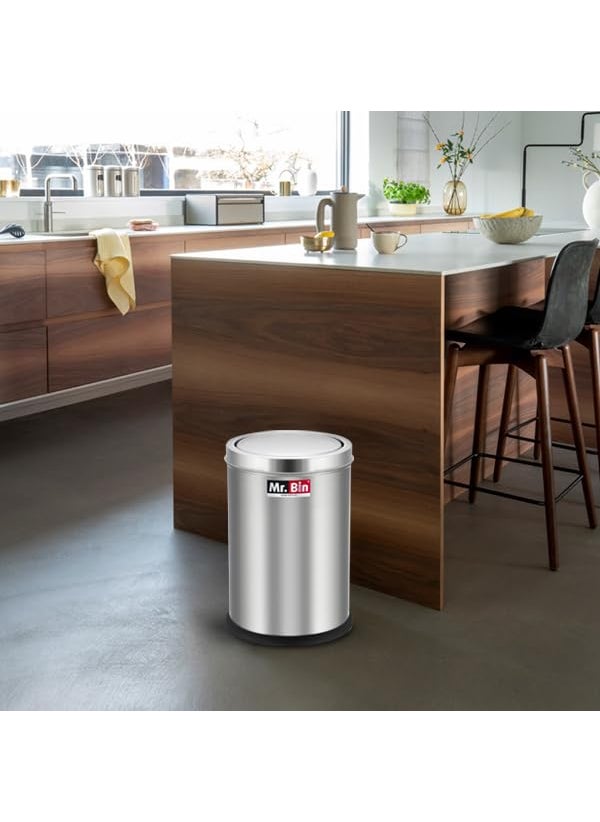Mr. Bin Mr Bin Stainless Steel Dustbin Swing Stainless Steel bin 8 x 12 Garbage Bin SS 202 Modular Trash Can Round Shape Dustbin for Home Bathroom Kitchen Room Office 9 Liter  - Image 2