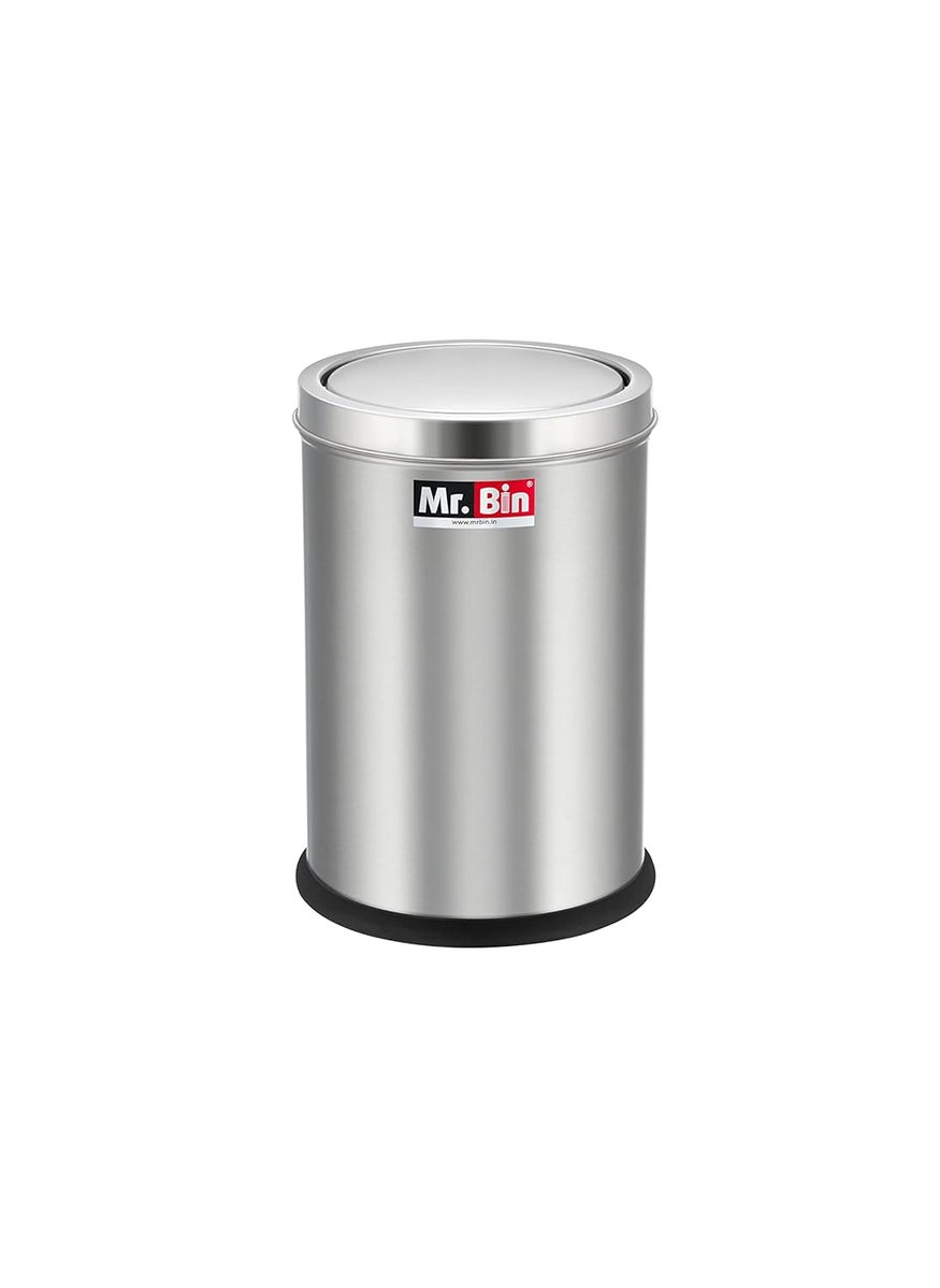 Mr. Bin Mr Bin Stainless Steel Dustbin Swing Stainless Steel bin 8 x 12 Garbage Bin SS 202 Modular Trash Can Round Shape Dustbin for Home Bathroom Kitchen Room Office 9 Liter  - Image 1