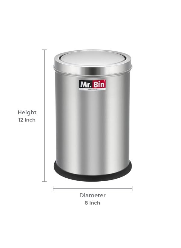 Mr. Bin Mr Bin Stainless Steel Dustbin Swing Stainless Steel bin 8 x 12 Garbage Bin SS 202 Modular Trash Can Round Shape Dustbin for Home Bathroom Kitchen Room Office 9 Liter  - Image 4