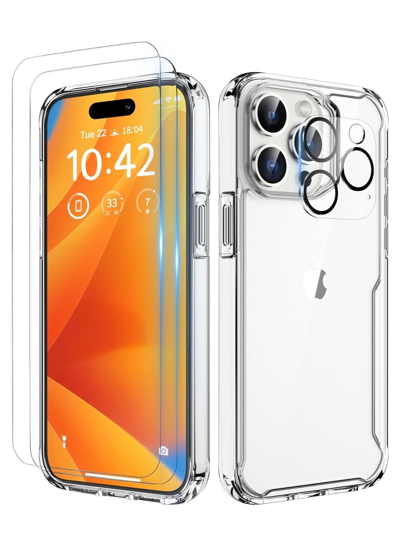Raxoom iPhone 15 Pro Max Case with [2 Screen Protector + 1 Camera Lens Protector] [Military Grade Protection] Shockproof Hard PC Back Flexible TPU Sides Cover iPhone 15 Pro Max Phone Case Clear - Image 1