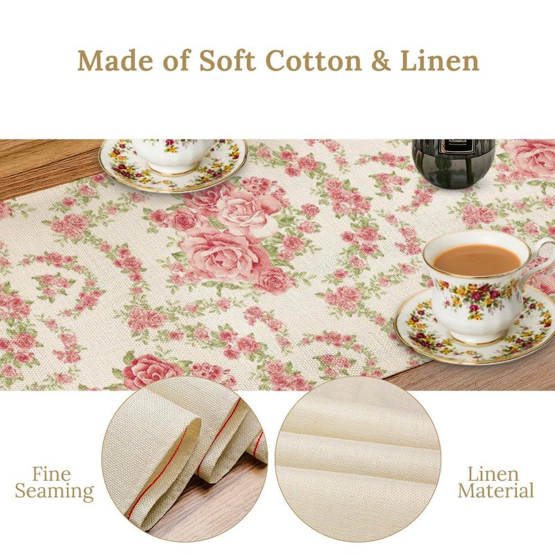 JESTRONRY Watercolor Flowers Table Runner,Seasonal Spring Pink Flowers Table Runners Dresser Scarves Table Setting Decor for Garden Wedding Holiday Dinner Home 13x36in - Image 4