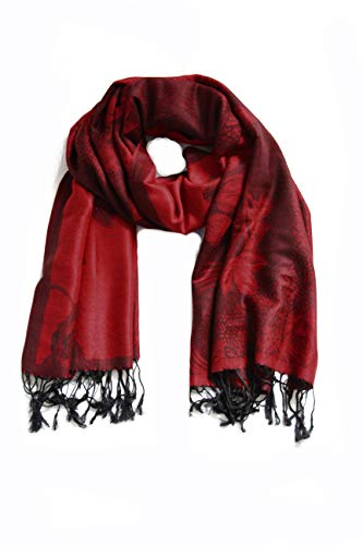 Sakkas Two Tone Floral Rose Reversible Pashmina Scarf Shawl Wrap Stole for Women - Red/Black - Image 2
