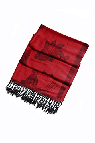 Sakkas Two Tone Floral Rose Reversible Pashmina Scarf Shawl Wrap Stole for Women - Red/Black - Image 3