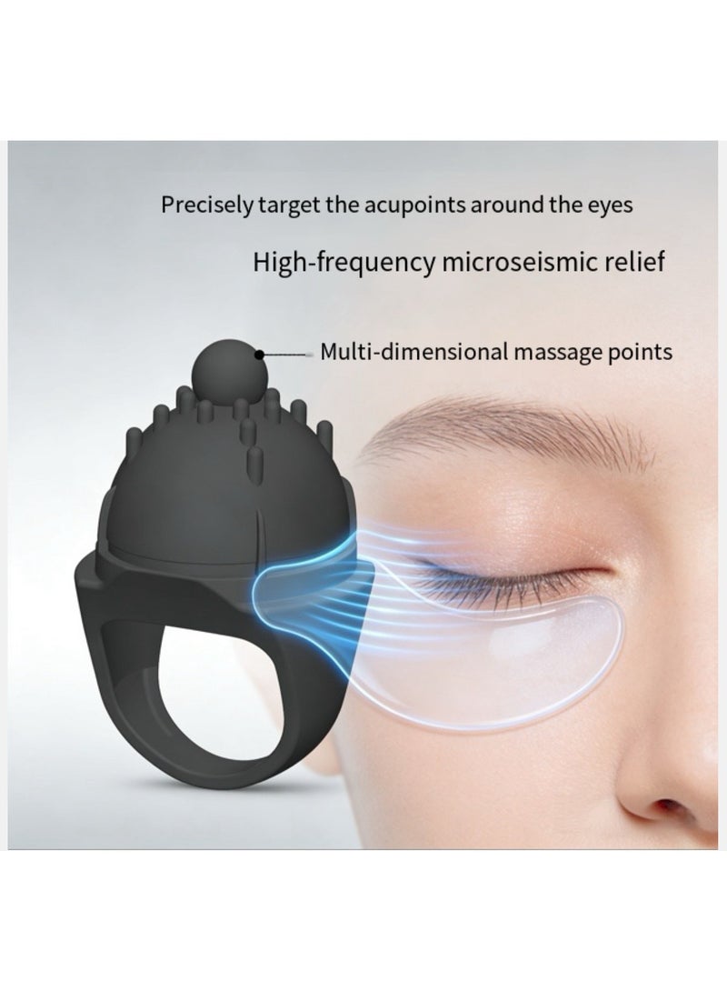 Pocket Mini Ring Face and Eye Massage Ball USB Rechargeable Fingertip Massager Black Facial Massager Facial Muscle Firming Anti-Aging Relieve Dark Circles Under Eyes Puffiness Fatigue - Image 2