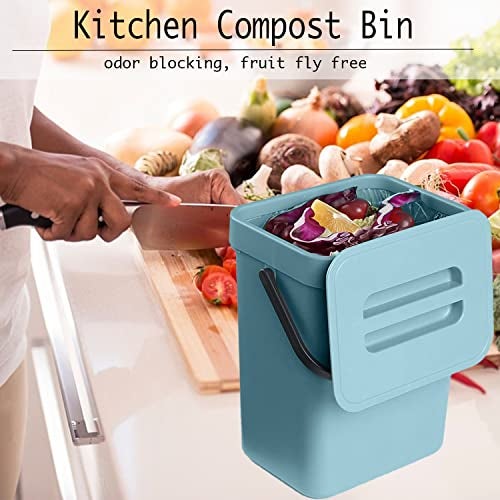 LALASTAR Small Trash Can with Lid, Compost Bin Indoor Kitchen Sealed Under Sink for Kitchen, Food Waste Bin for Countertop, Mountable Garbage Can for Bathroom, RV, 5L/1.3 Gal, Blue - Image 2