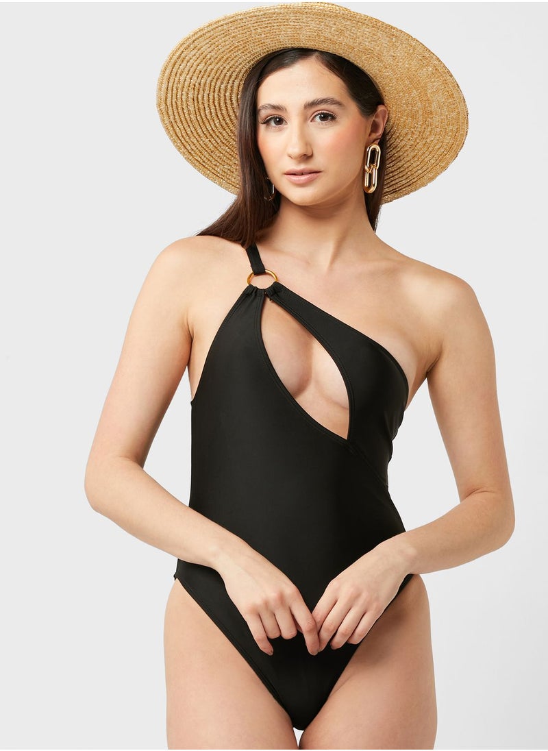 PUBLIC DESIRE - Cut Out Detail One Shoulder Swimsuit - Image 1