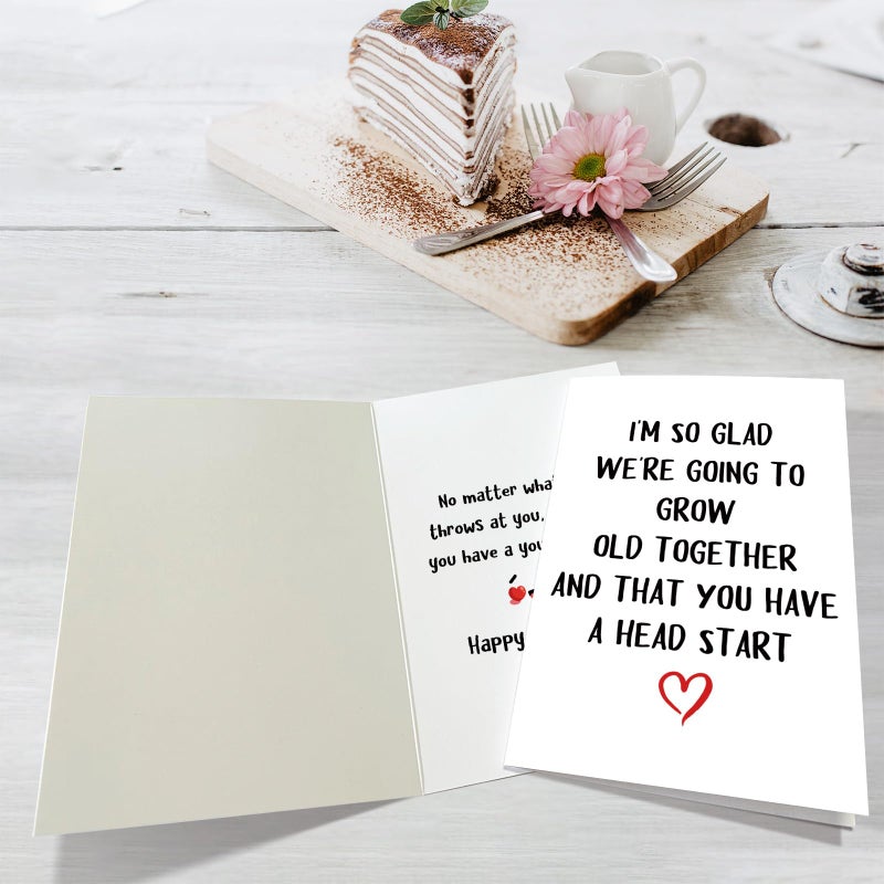 Obbyidk Funny Grow Old Birthday Card for Husband, Humor Older Husband Birthday Card from Wife, Going to Grow Old Together and That You Have A Head Start - Image 3