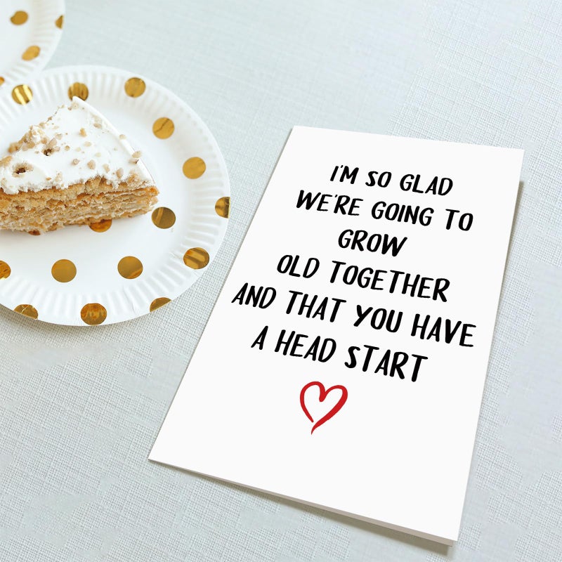 Obbyidk Funny Grow Old Birthday Card for Husband, Humor Older Husband Birthday Card from Wife, Going to Grow Old Together and That You Have A Head Start - Image 4