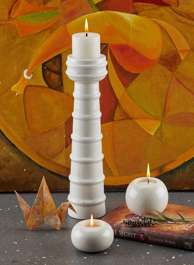 Stone Essential Nora Marble Pillar Candle Holder Stand for Table, Home Decoration, Festive Decor and Corporate Gift - Image 3