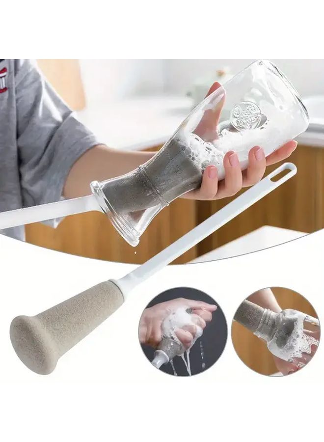 White Scandinavian Long Handle Bottle Cup Sponge Brush Ergonomic Plastic Cleaning - Image 1