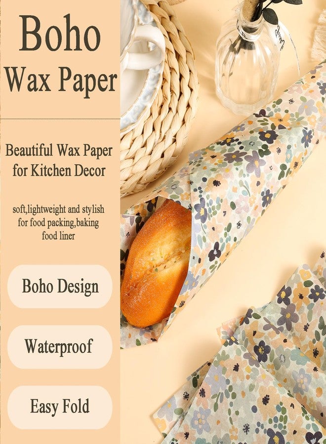 Fabllewavi 150 Sheets Boho Floral Wax Paper for Food Deli, 9.8 x 8.3 inch Watercolor Boho Floral Patterns Greaseproof Deli Sheets for Sandwich Picnic Basket Liner Irish Party Supplies - Image 4