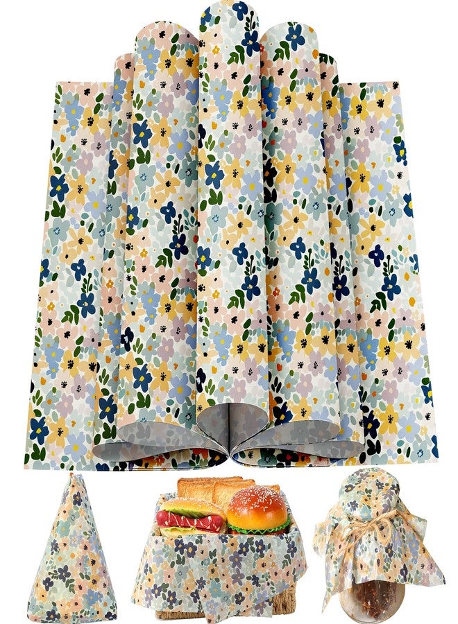Fabllewavi 150 Sheets Boho Floral Wax Paper for Food Deli, 9.8 x 8.3 inch Watercolor Boho Floral Patterns Greaseproof Deli Sheets for Sandwich Picnic Basket Liner Irish Party Supplies - Image 1