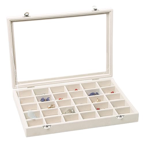Stratalife Jewelry Organizer Stackable Earring Organizer Tray with Lid Jewelry Storage Tray for Earring Necklace Drawer Display Idea for Mom from Daughter (30 Grids) - Image 1