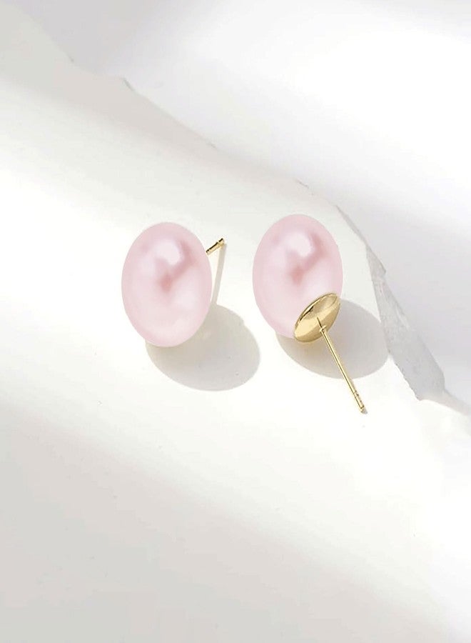 FYFTAK Big Pearl Earrings Classic Oversized Pink Faux Large Pearl Earrings Studs for Women - 12mm - Image 4