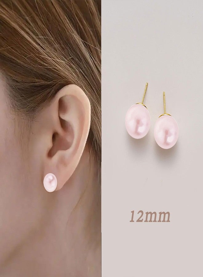 FYFTAK Big Pearl Earrings Classic Oversized Pink Faux Large Pearl Earrings Studs for Women - 12mm - Image 3