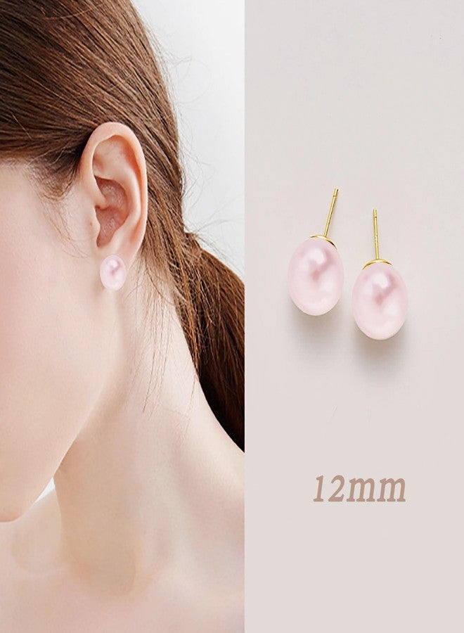 FYFTAK Big Pearl Earrings Classic Oversized Pink Faux Large Pearl Earrings Studs for Women - 12mm - Image 2
