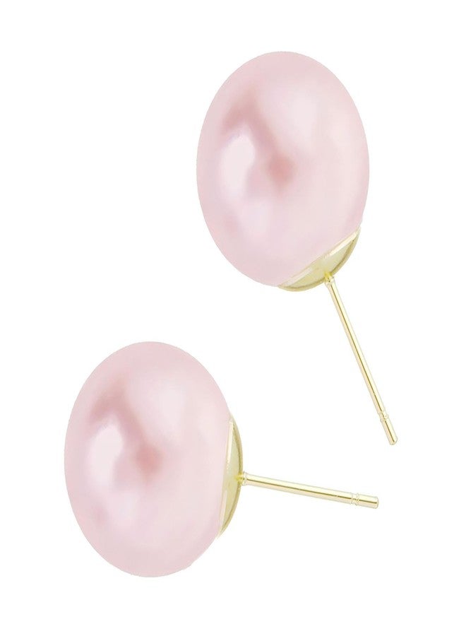 FYFTAK Big Pearl Earrings Classic Oversized Pink Faux Large Pearl Earrings Studs for Women - 12mm - Image 1