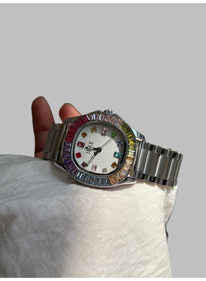 اياكي ساعة كوارتز نسائية فاخرة مرصعة بالألماس - Image 1