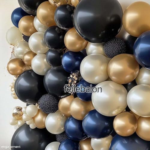 feilebalon طقم زينة بالونات قوس مزدوج محشو باللون الأزرق الداكن والأسود واللؤلؤي الأبيض والرمال والذهبي لحفلات عيد الميلاد 2026 والتخرج والرجال والذكرى وحفلات الزفاف - Image 5