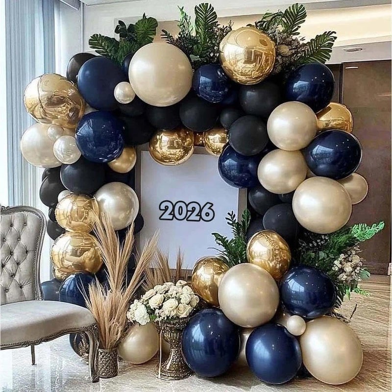 feilebalon طقم زينة بالونات قوس مزدوج محشو باللون الأزرق الداكن والأسود واللؤلؤي الأبيض والرمال والذهبي لحفلات عيد الميلاد 2026 والتخرج والرجال والذكرى وحفلات الزفاف - Image 3