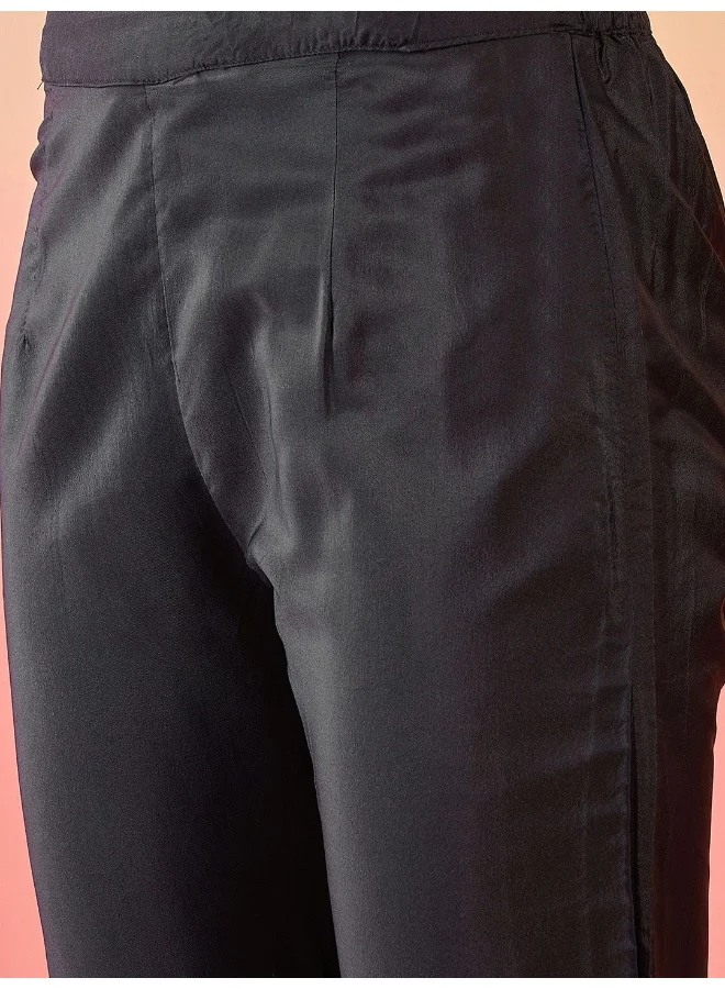 AKS Black Silk Kurta Set With Jacquard Yoke Details And Dupatta