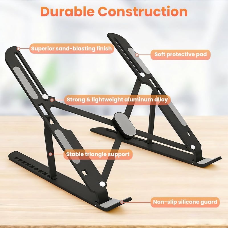 ELEPHANTBOAT Laptop Riser Stand, Ergonomic Adjustable Laptop Holder Desk Support with 10 Height Levels, Anti-Slip & Heat Dissipation Design, Folding Notebook Stand with for Desk & Office - Image 3