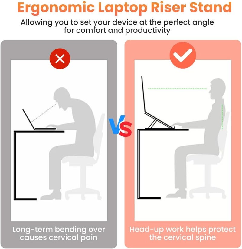 ELEPHANTBOAT Laptop Riser Stand, Ergonomic Adjustable Laptop Holder Desk Support with 10 Height Levels, Anti-Slip & Heat Dissipation Design, Folding Notebook Stand with for Desk & Office - Image 5