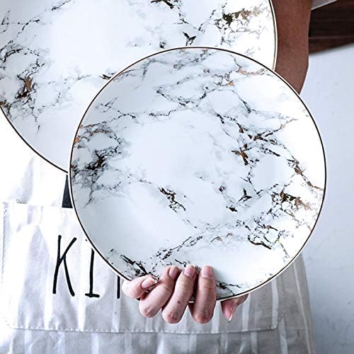 Coffeezone Slight Gold Inlay Fashion Marble Design Porcelain Dessert Plates Set of 4 Slight Gold 8 inches - Image 3