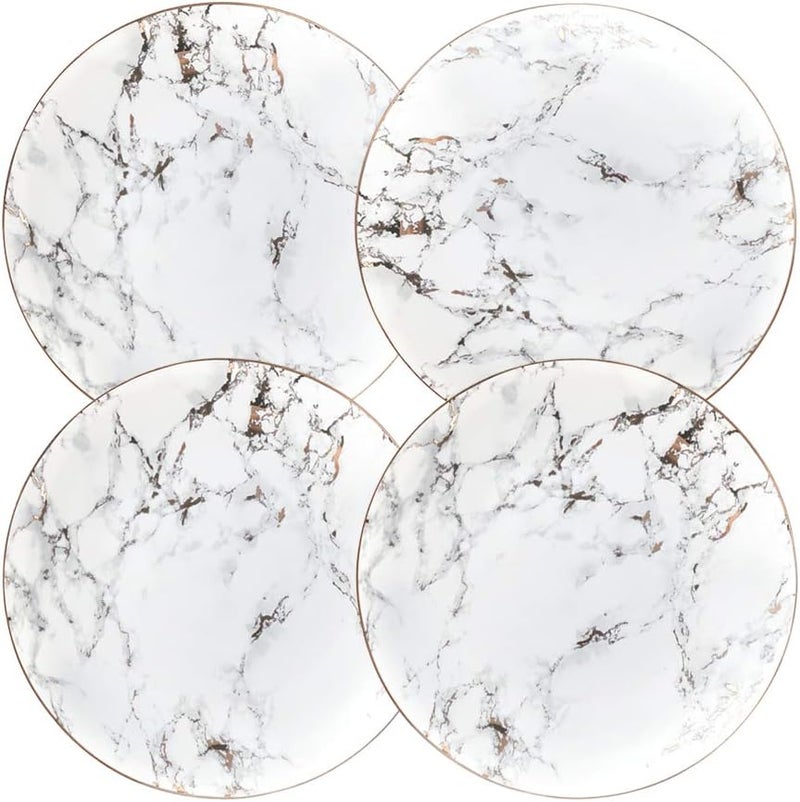 Coffeezone Slight Gold Inlay Fashion Marble Design Porcelain Dessert Plates Set of 4 Slight Gold 8 inches - Image 1