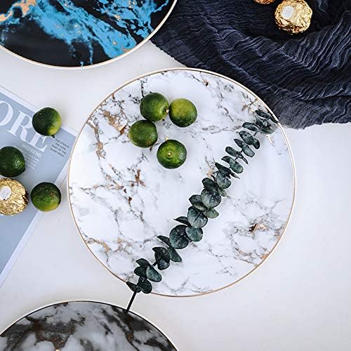 Coffeezone Slight Gold Inlay Fashion Marble Design Porcelain Dessert Plates Set of 4 Slight Gold 8 inches - Image 2