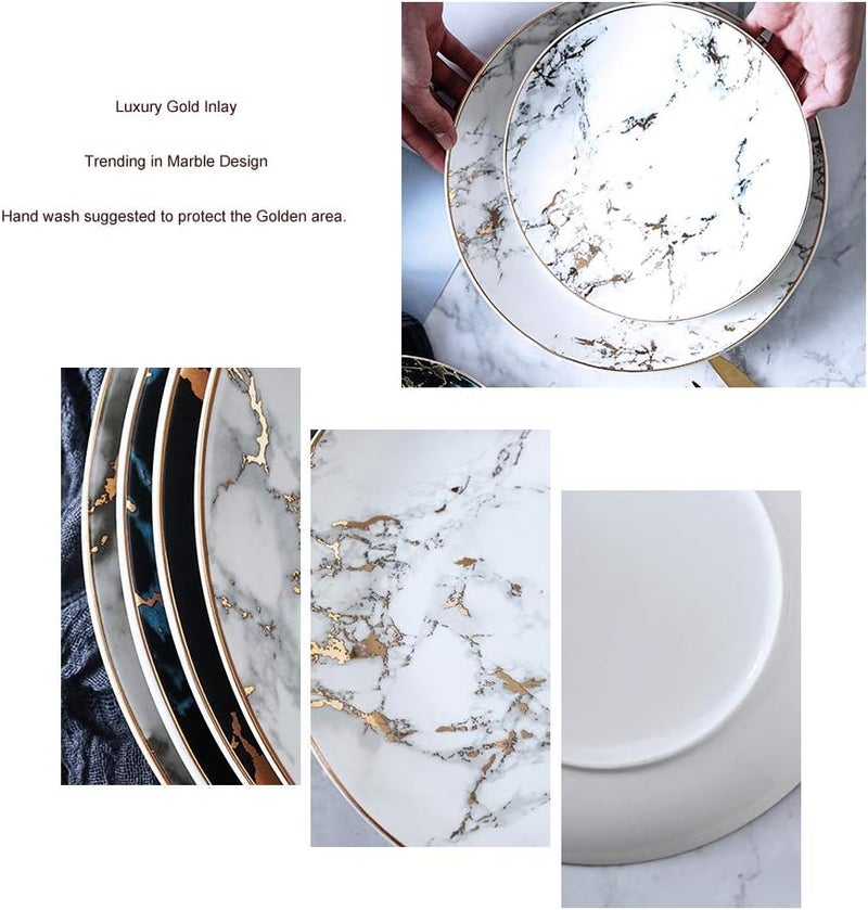 Coffeezone Slight Gold Inlay Fashion Marble Design Porcelain Dessert Plates Set of 4 Slight Gold 8 inches - Image 4